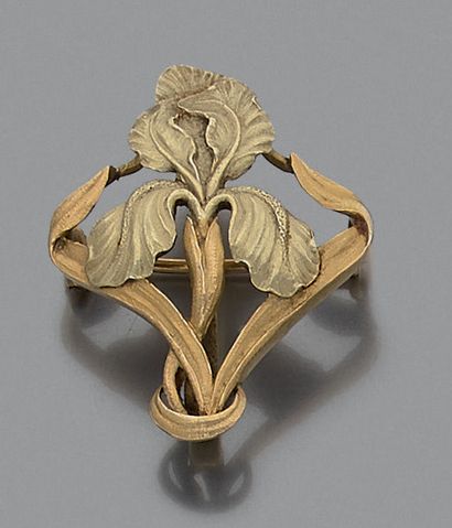 BROCHE en deux tons d'or 18K (750) ajourée,...