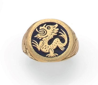 BAGUE CHEVALIÈRE en Or 14 K (765), le chaton...