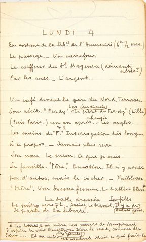 André BRETON.
Carnet de notes pour Nadja....