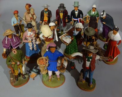 Set of painted terracotta santons. Attached...