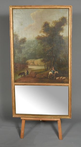 Mantel trumeau with gilded wood framing rods...