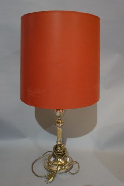 Flambeau in silvery metal, column shaft with...