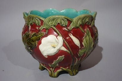 Barbotine pot cover with polychrome floral...