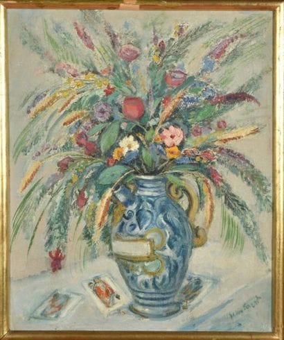 Jean Perret (1910-2003). 
 Bouquet in a jug.
Oil...