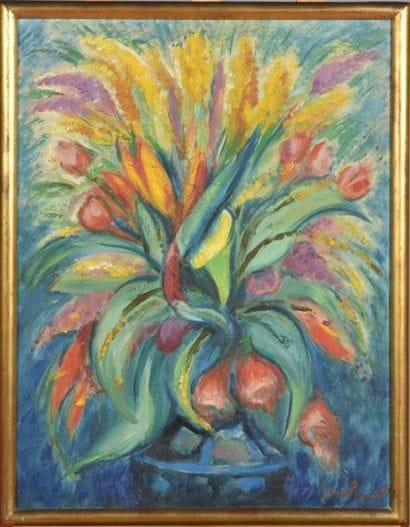 Jean Perret (1910-2003). 
 Flowers.
Oil on...