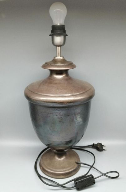 Two contemporary lamps, one in silver earthenware,...