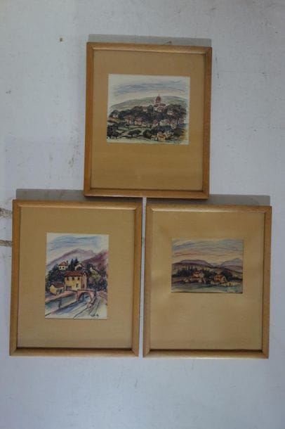 Marcelle Botton, Paysage du Midi, 3 mixed...