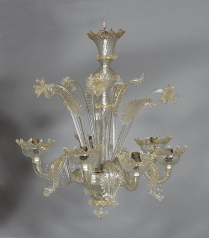 Venice chandelier in transparent glass, blown,...
