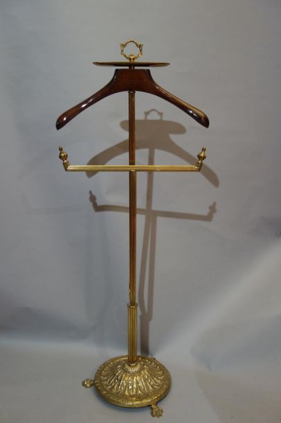 Night valet in golden brass and natural wood,...