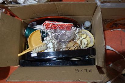 Carton including trinkets, dishes, thermos...