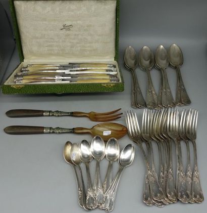 Set including 12 horn handle knives (case),...