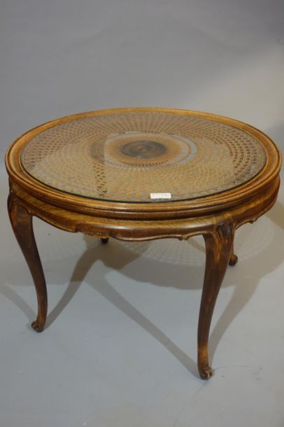 Natural wood lounge table, cane bottom top...