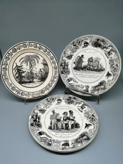 Creil, suite of 3 fine earthenware plates...