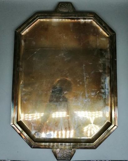 TRAY with two handles with cut sides in silver...