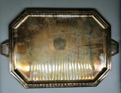 TRAY with two handles with cut sides in silver...