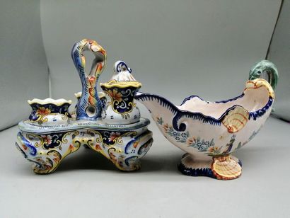 QUIMPER SAUCIERE and earthenware CONDIMENT...