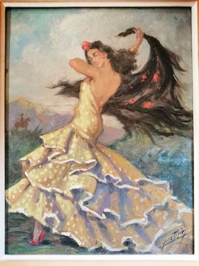 Modern school, Flamenco dancer. Oil on cardboard....