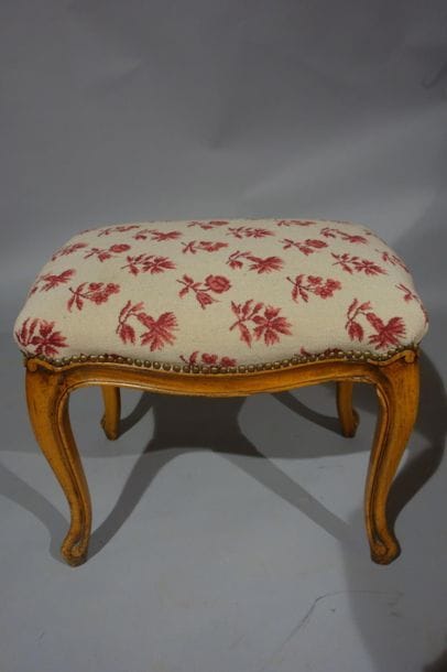Stool with natural wood toes, upholstered...