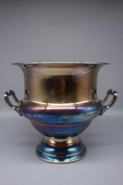 Champagne bucket in silvery metal with two...
