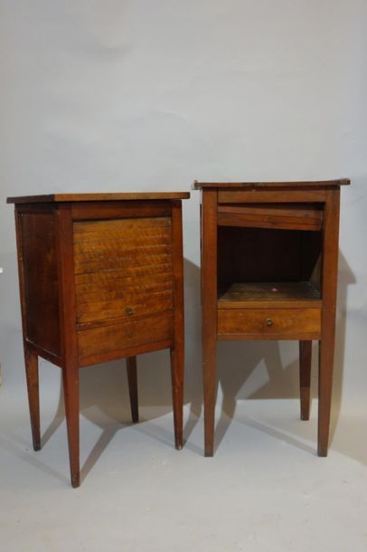 2 rustic walnut bedside tables opening to...