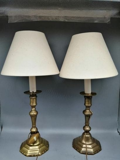 Two torch lamps made of gilt bronze torches....