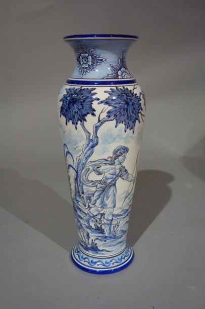 Nevers Montagnon, earthenware vase decorated...