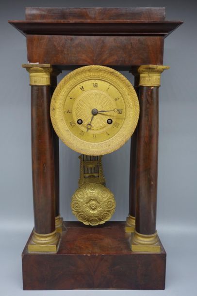 Mahogany veneered portico clock, 19th century...