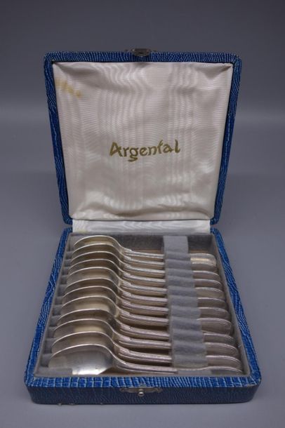 Argental, suite of twelve mocha spoons, silver...