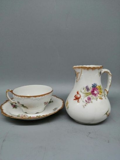 12 porcelain teacups with polychrome floral...