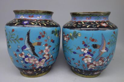 Pair of bronze vases decorated with cloisonné...