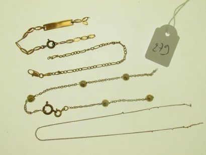 3 bracelets 1 piece of chain, gold, hunchbacked,...