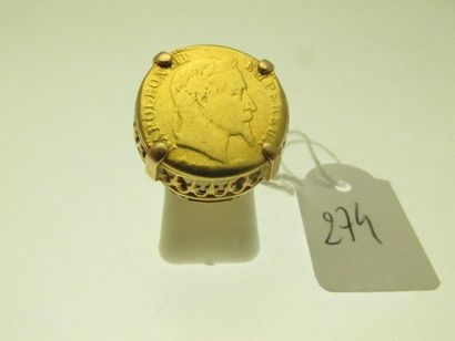 1 openwork gold ring set with a 10Frs NapIII...