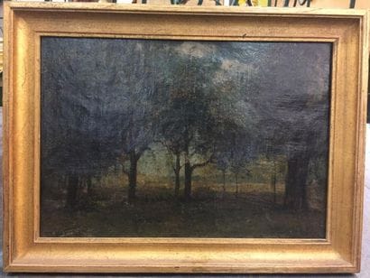 Paysage de sous-bois, Huile sur toile. 