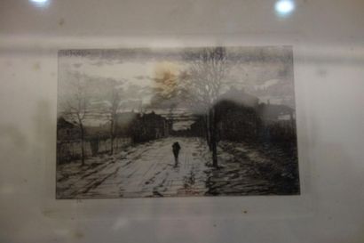 Drevet, paysage urbain, eau forte. 