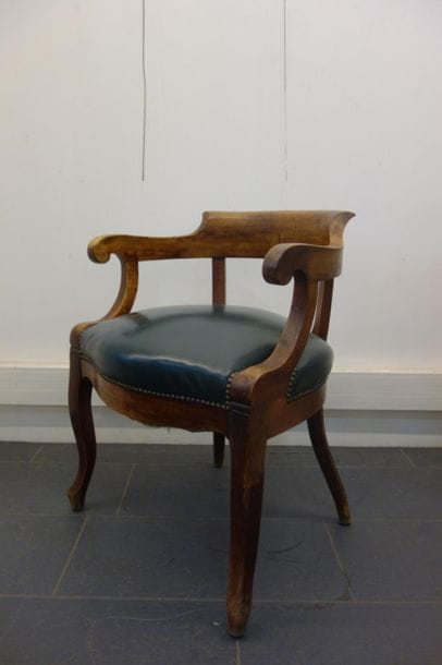 Siège de bureau XIXème assise en skaï ve...