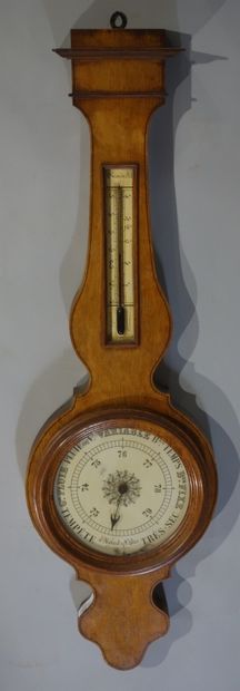 Baromètre-thermomètre en chêne clair et filets...
