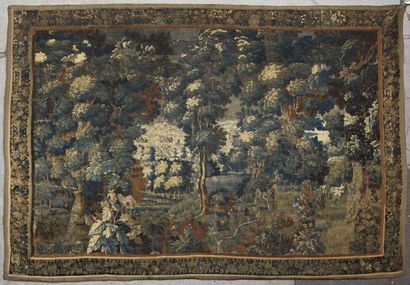 Aubusson. Grande tapisserie, verdure autour...