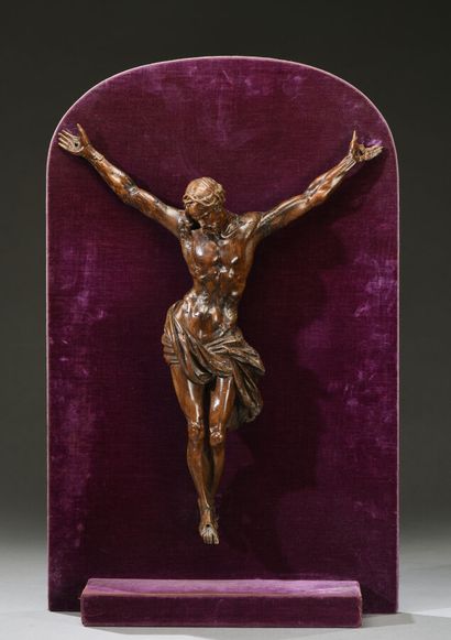 Christ en bois naturel sculpté, périzonium...