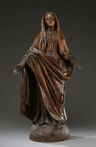 Grande Vierge d'assomption en bois naturel...