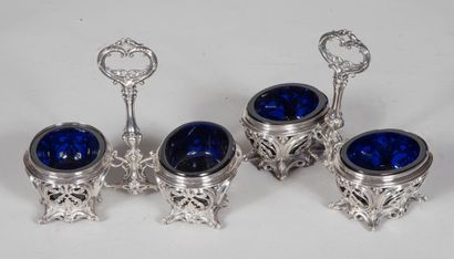 Paire de salerons de table double en argent...