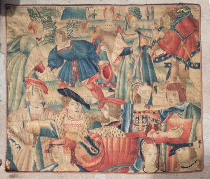 Fragment d'une tapisserie polychrome figurant...