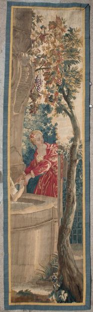 Partie de tapisserie polychrome, femme à...