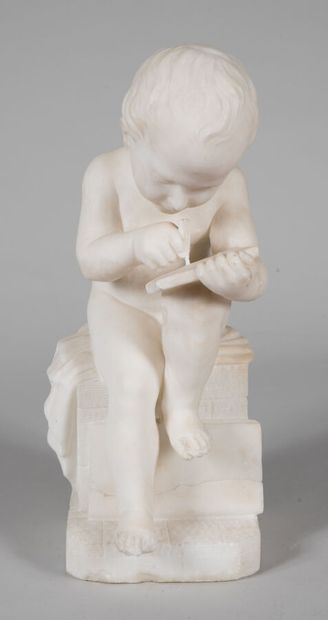 Sculpture en albâtre, jeune homme à l'écriture....