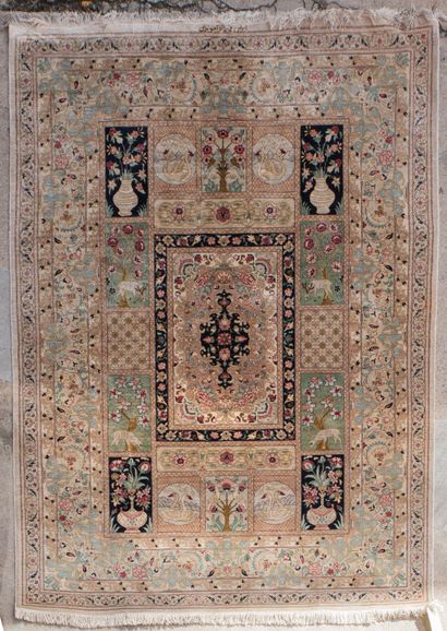TAPIS PERSAN ORIGINE GHOM CHAINE ET VELOURS...