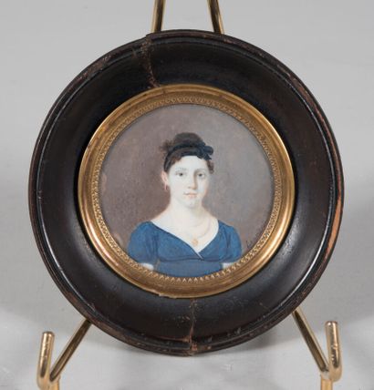 Portrait de jeune fille, miniature sur ivoire,...