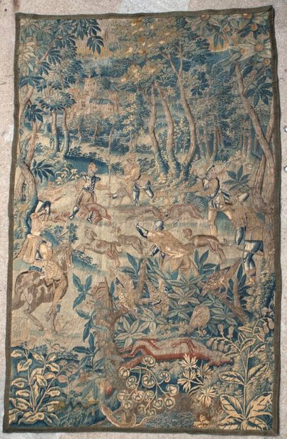 Tapisserie, fragment à scènes de chasse au...