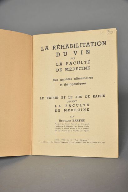 BARTHE Edouard, La réhabilitation du vin,...