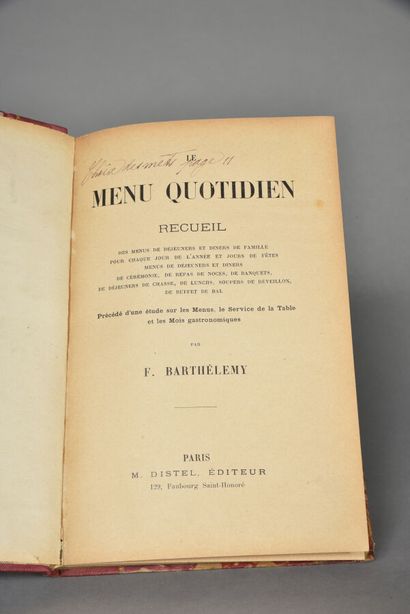 BARTHELEMY F., Menus quotidiens. Recueil....