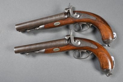 Paire de pistolets d'officier à 2 canons...