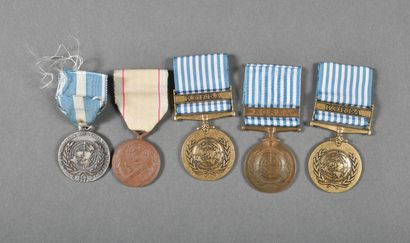 France/ONU/COREE. Médailles, lot de 5.